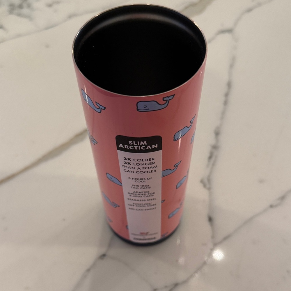 Corkcicle Vineyard Vines Pink Slim Can Holder with Blue Whale Design - Picture 3 of 3
